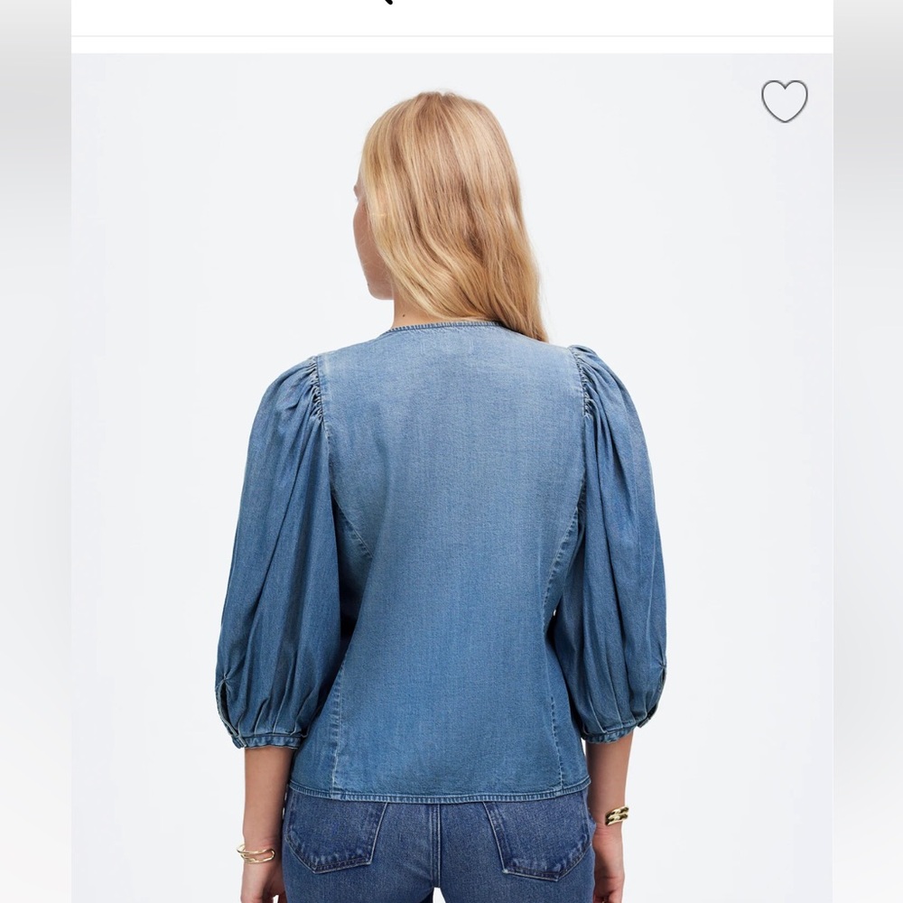 Madewell Blue Puff Sleeve Blouse - Picture 3 of 5